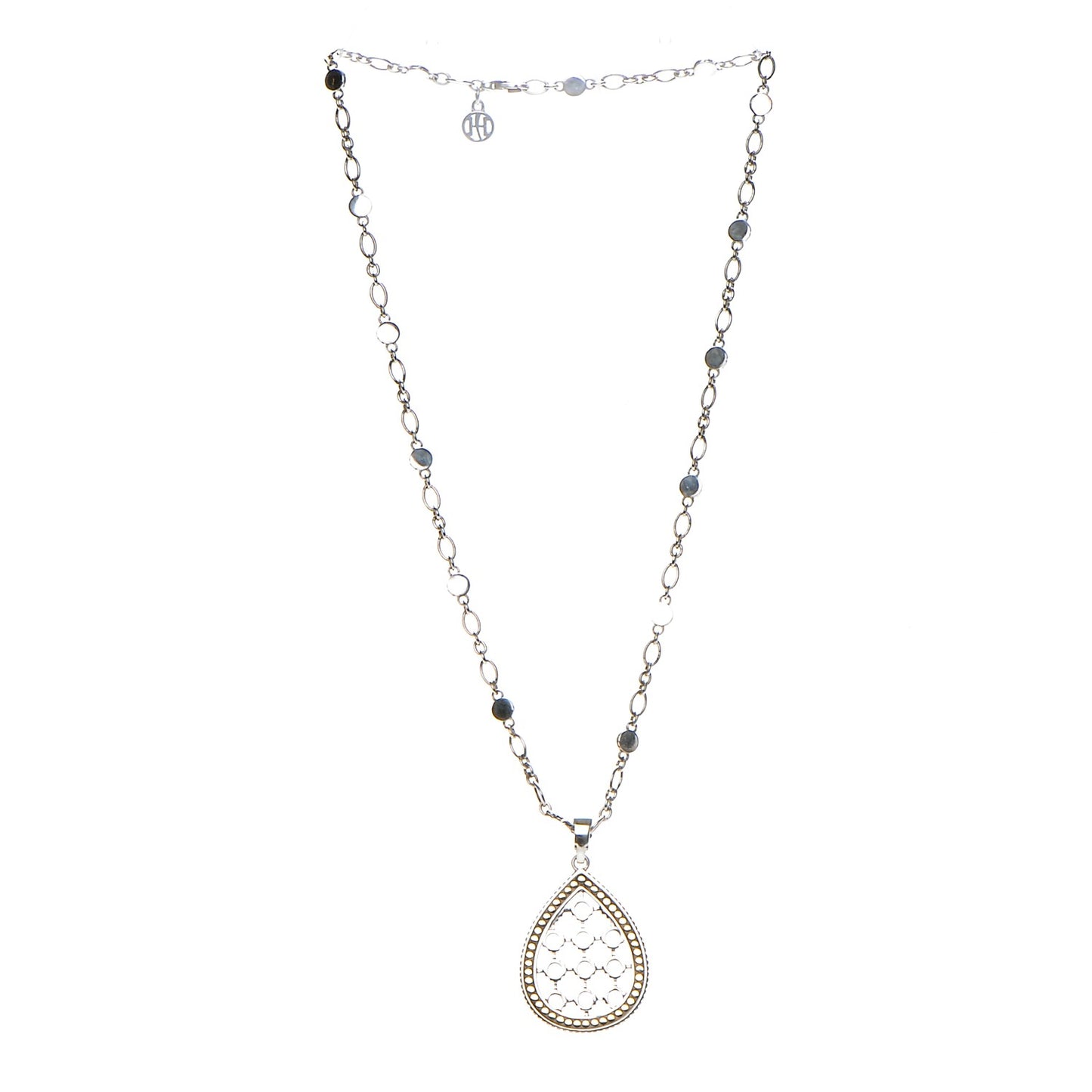 Sterling Silver 18K Yellow Gold Dot Teardrop Pendant Necklace