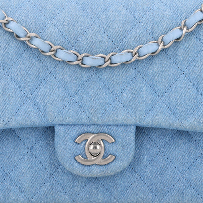 Chanel Denim Quilted Medium Double Flap Light Blue 8 of 10