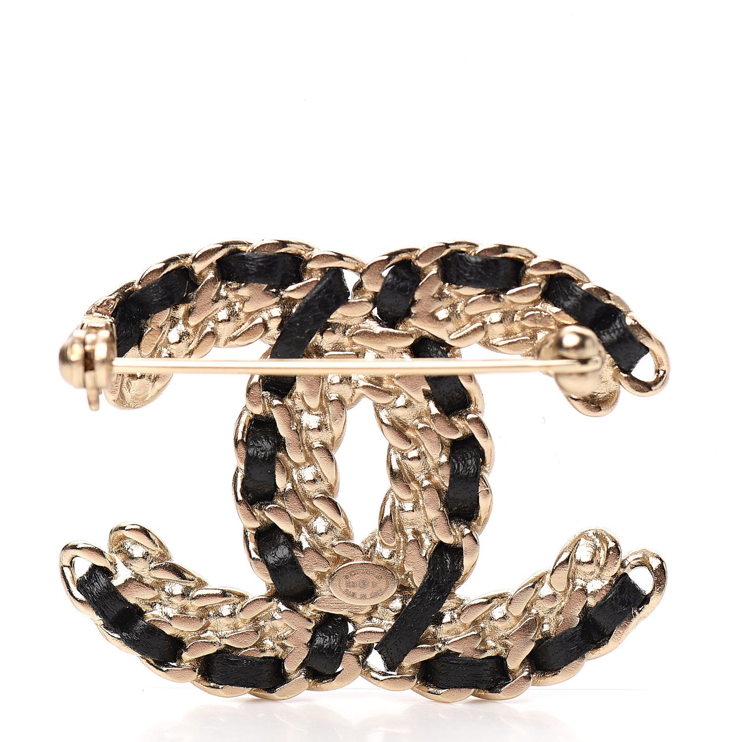 Lambskin Crystal Vintage Allure CC Chain Brooch Black Gold
