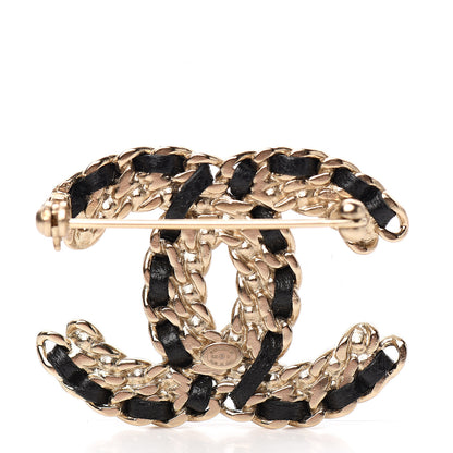 Chanel Lambskin Crystal Vintage Allure CC Chain Brooch Black Gold 2 of 4