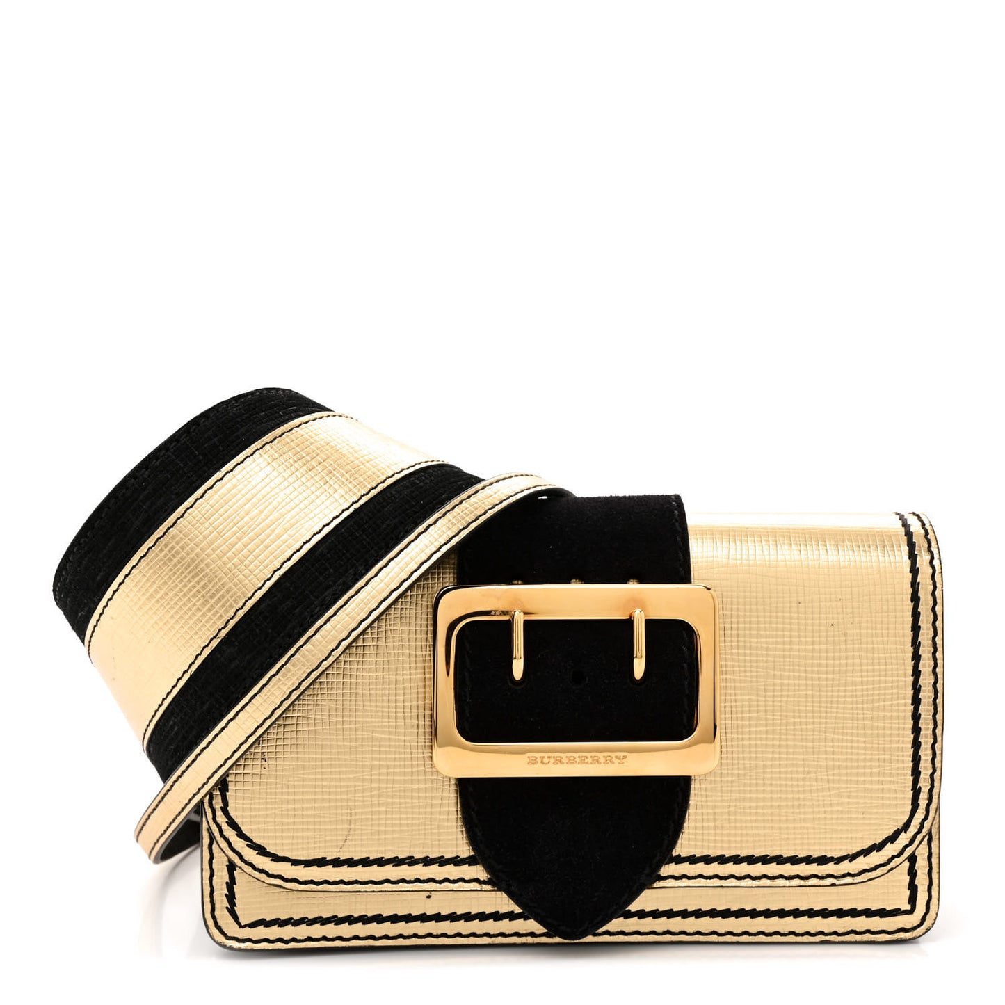 Metallic Calfskin Small Madison Buckle Bag Gold