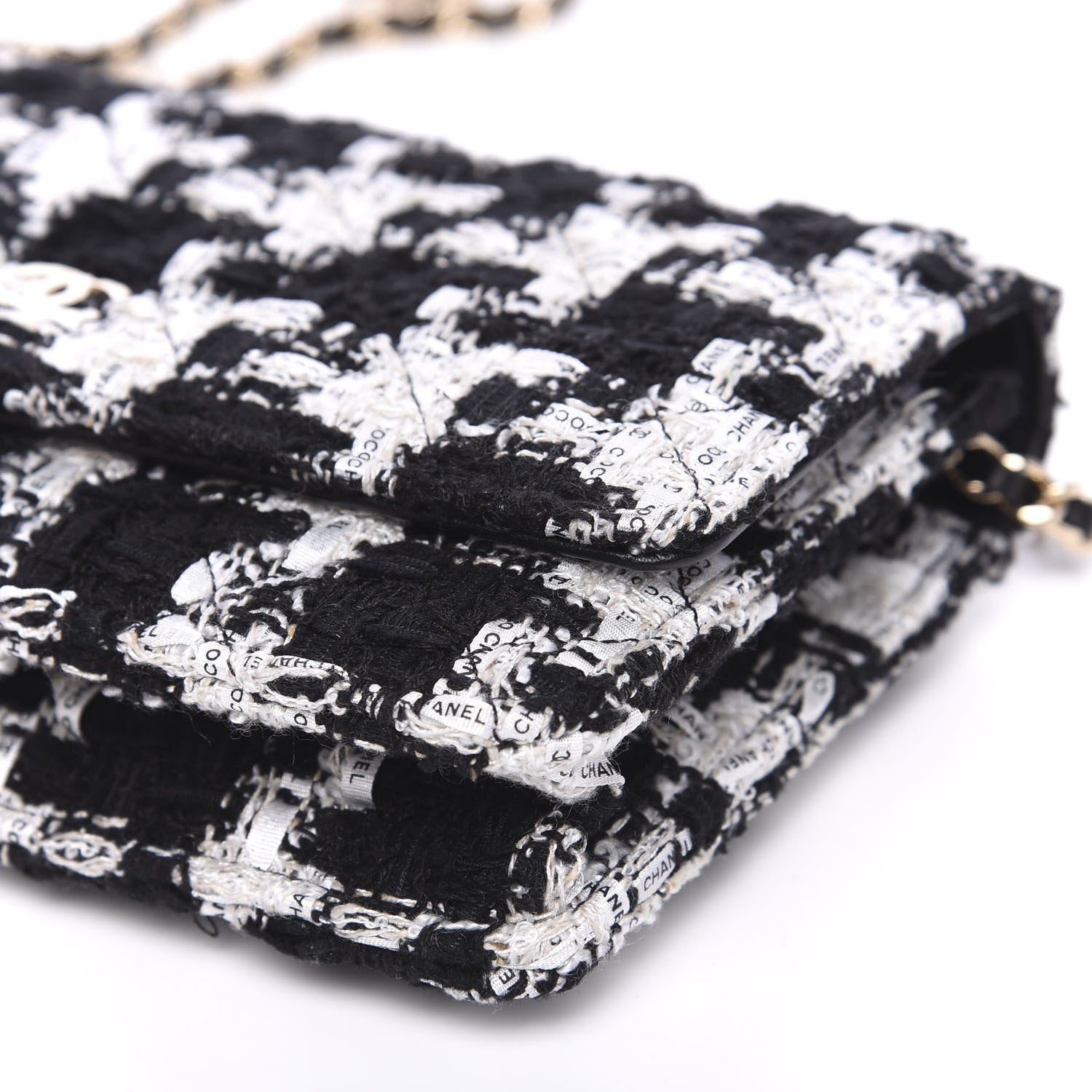 Chanel Tweed Quilted Wallet On Chain WOC Black Ecru White 10 of 11