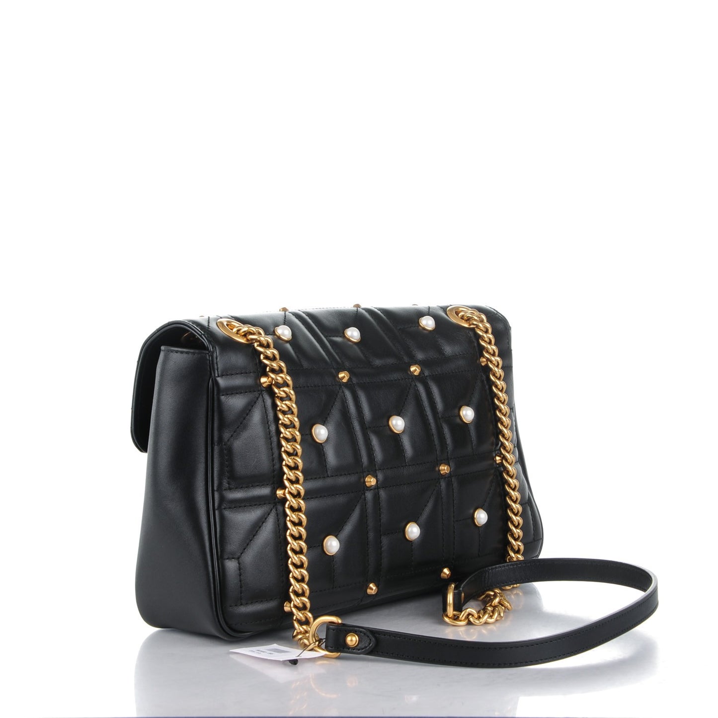 Calfskin Matelasse Studded Medium Pearly GG Marmont Shoulder Bag Black