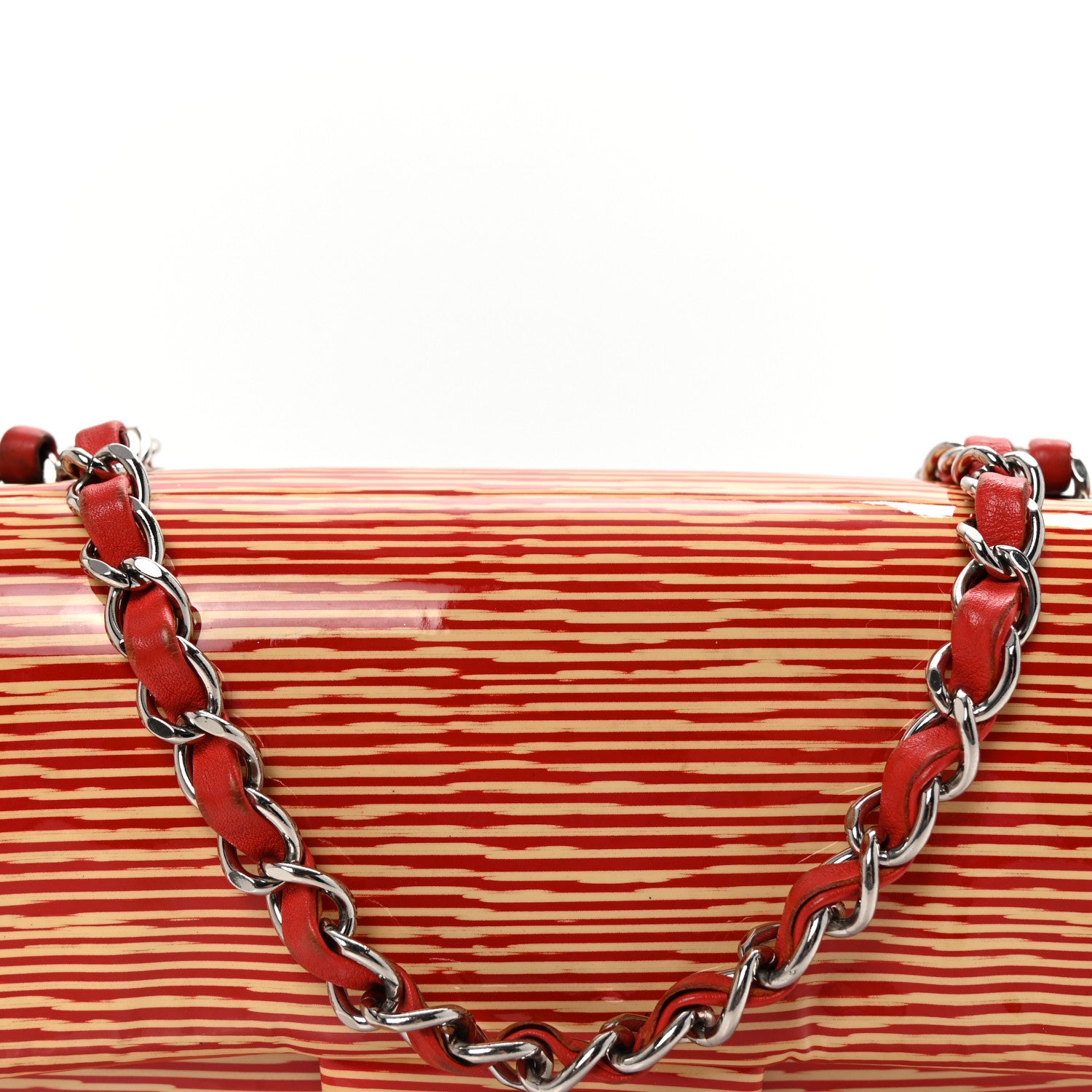 Chanel Patent Calfskin Striped Mini Rectangular Flap Red 8 of 10