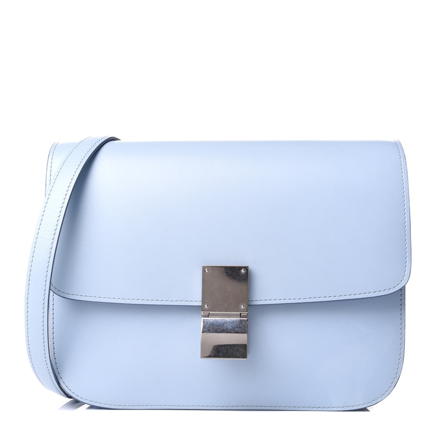 Box Calfskin Medium Classic Box Flap Bag Pale Blue