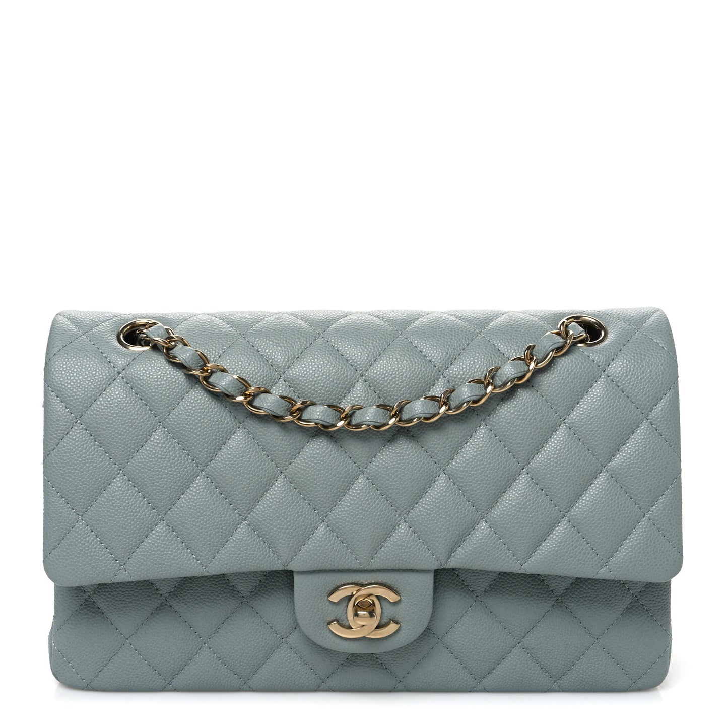 Caviar Quilted Medium Double Flap Light Green