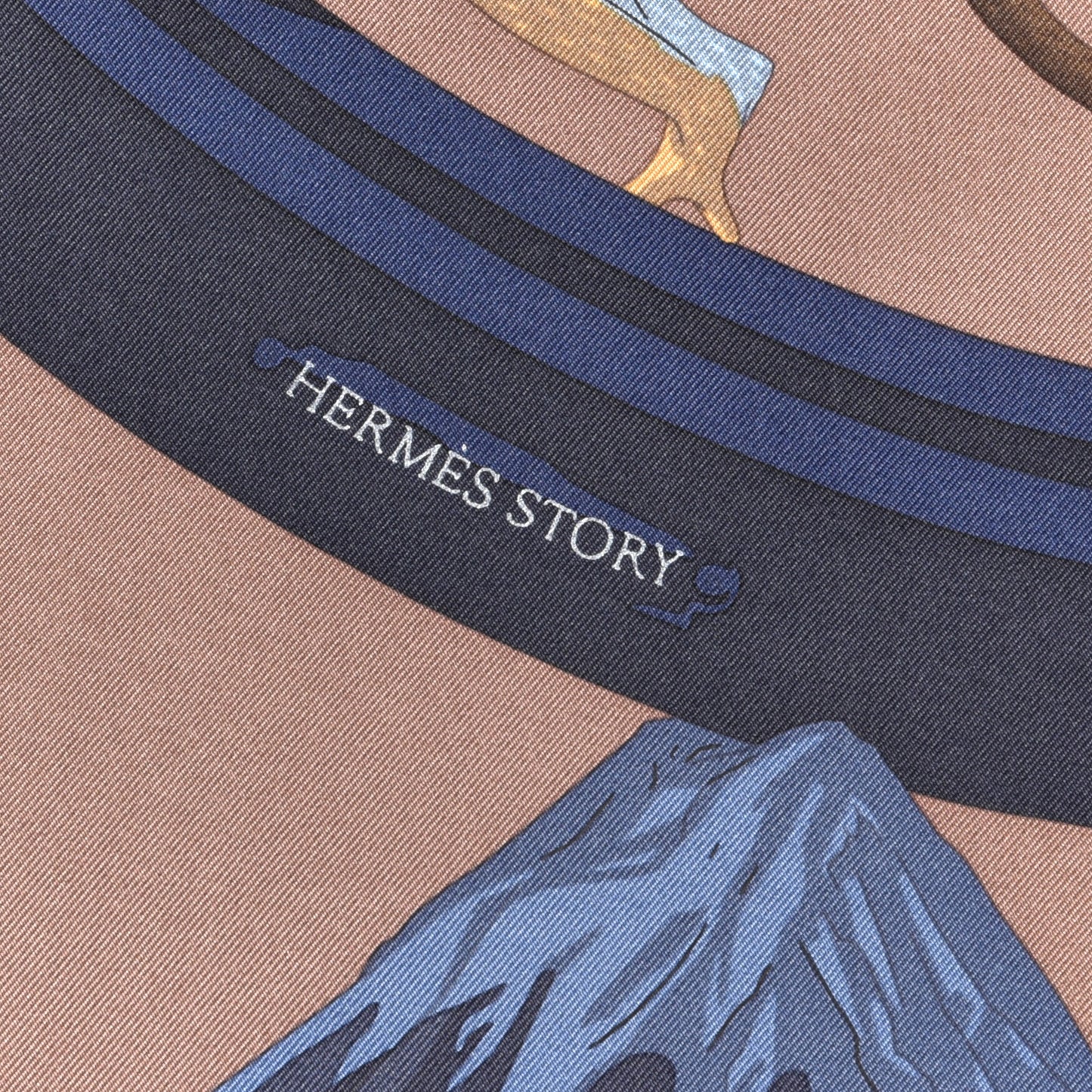 Silk Story Scarf 90 Marron Glace Bleu Nuit
