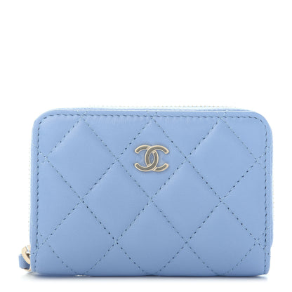 Chanel Lambskin Quilted Zip Around Coin Purse Wallet Light Blue 1 of 4
