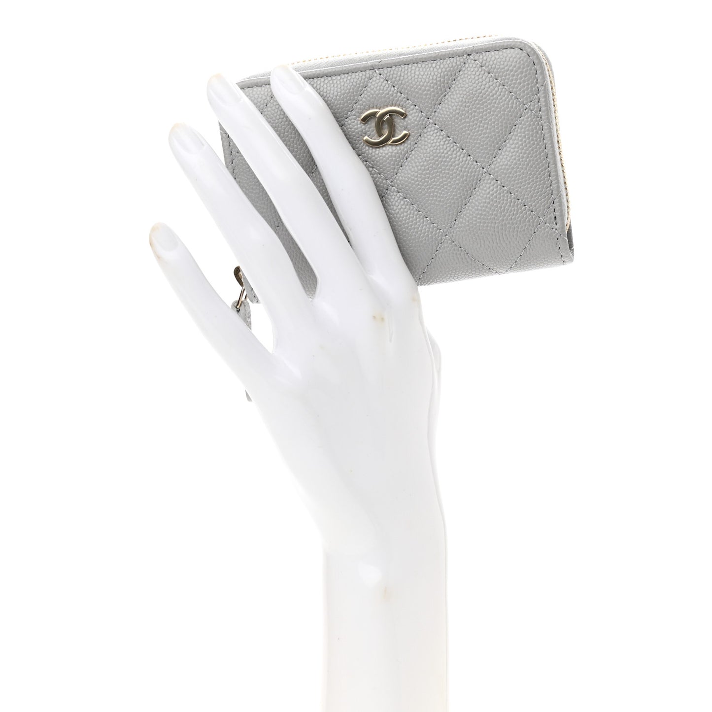 Caviar Quilted Zip Coin Purse Grey