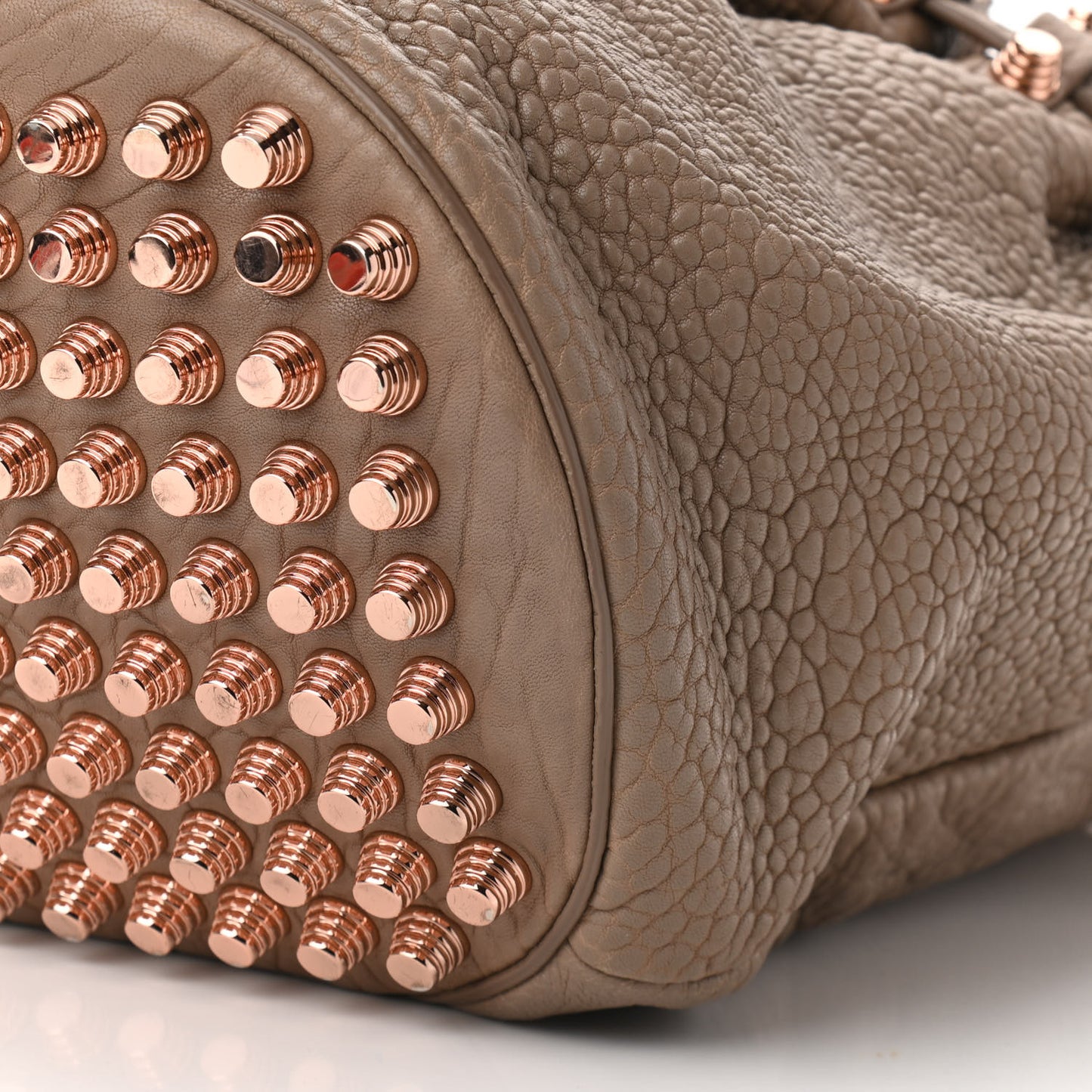 Pebbled Lambskin Diego Bucket Bag Latte Rose Gold Hardware
