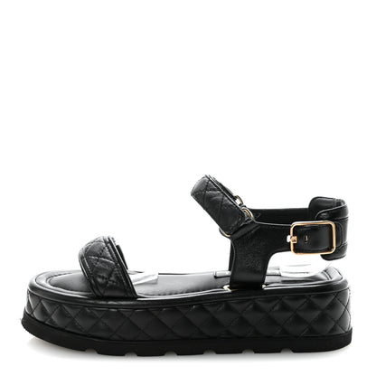 Chanel Lambskin Quilted Platform Sandals 37 Black 2 of 19