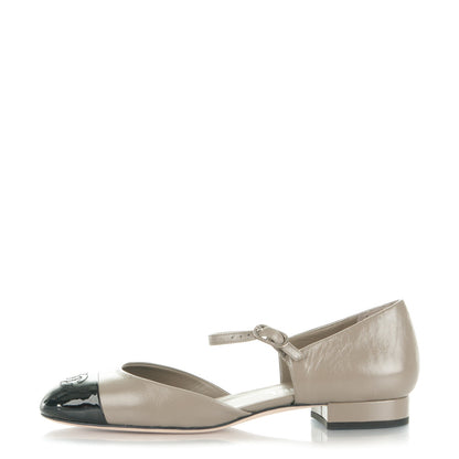Chanel Patent Calfskin Cap Toe Mary Jane Flats 38 Khaki Black 1 of 7