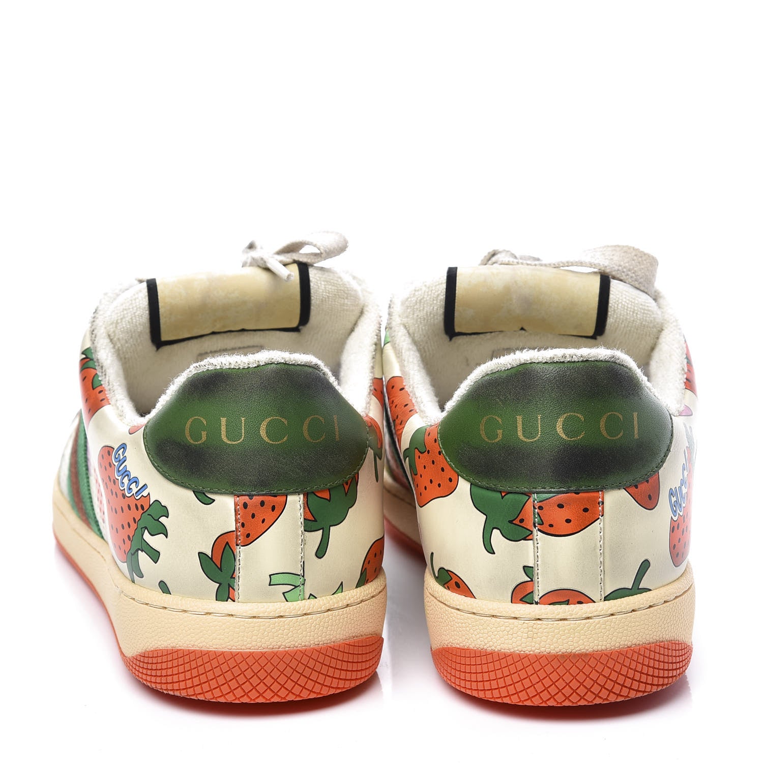 Gucci Nubuck Web Strawberry Print Womens Screener Sneakers 42 Dusty Milk White Vintage Green 7 of 10