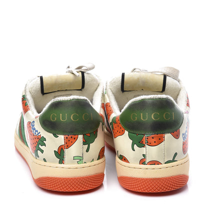 Gucci Nubuck Web Strawberry Print Womens Screener Sneakers 42 Dusty Milk White Vintage Green 7 of 10