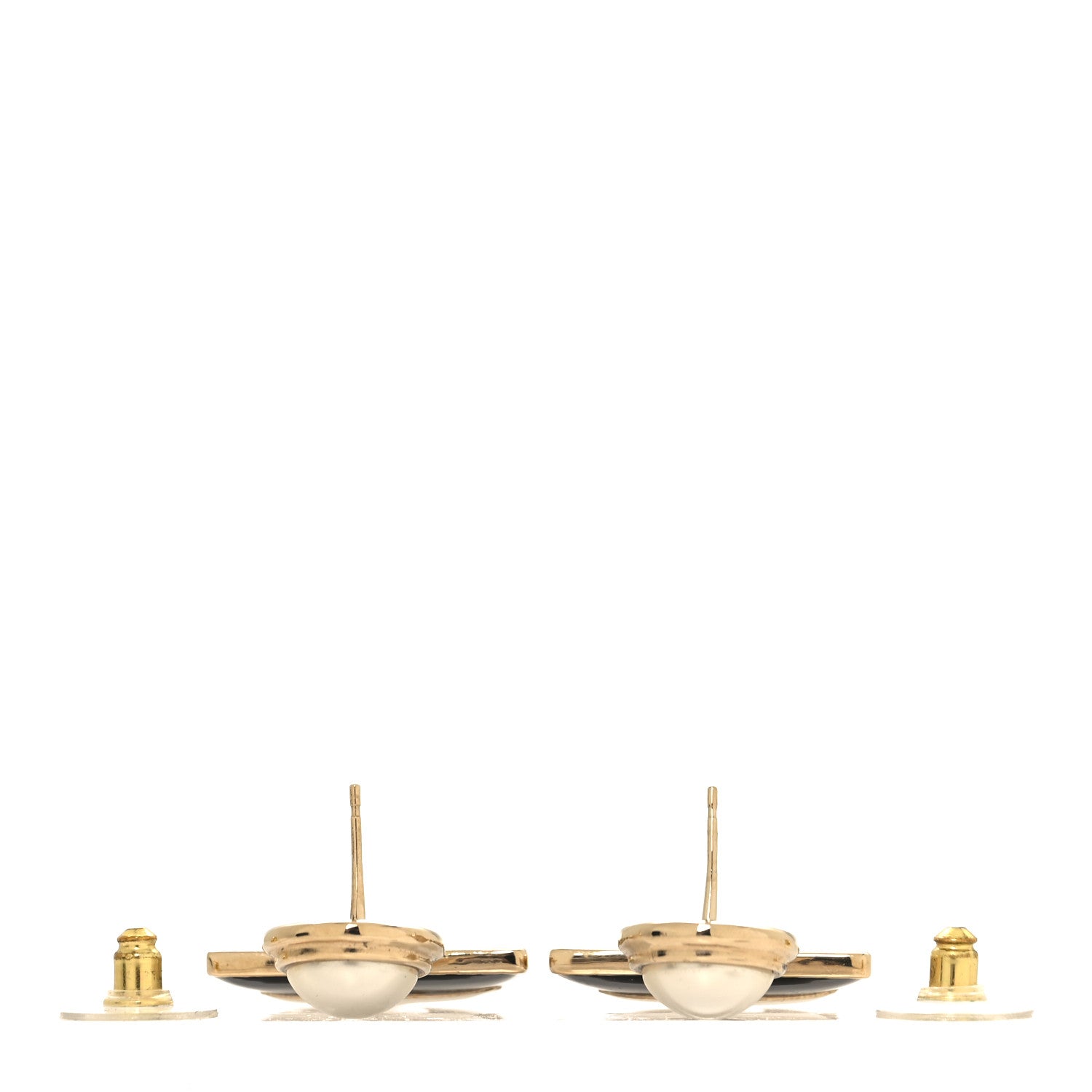 Chanel Metal Enamel Pearl Square CC Drop Earrings Gold Black White 3 of 6