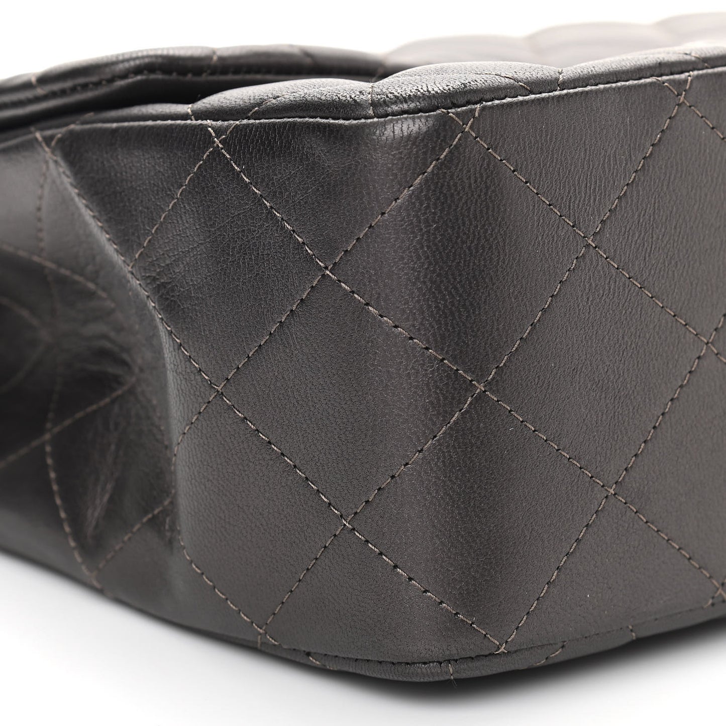 Metallic Lambskin Quilted Jumbo Single Flap Dark Grey