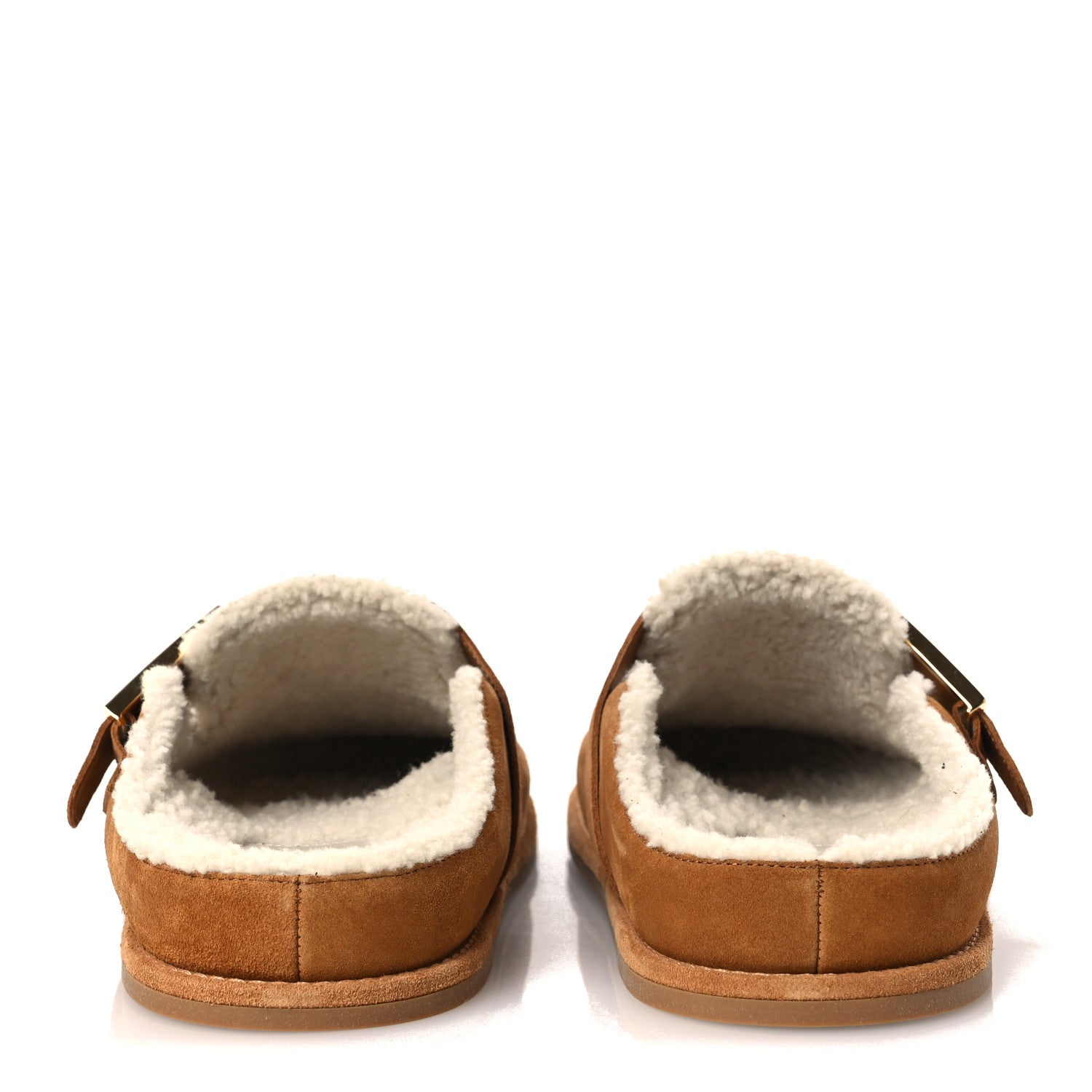 Fendi Suede Shearling Fendi Feel Buckled Clogs 41 Caramel Latte 6 of 9