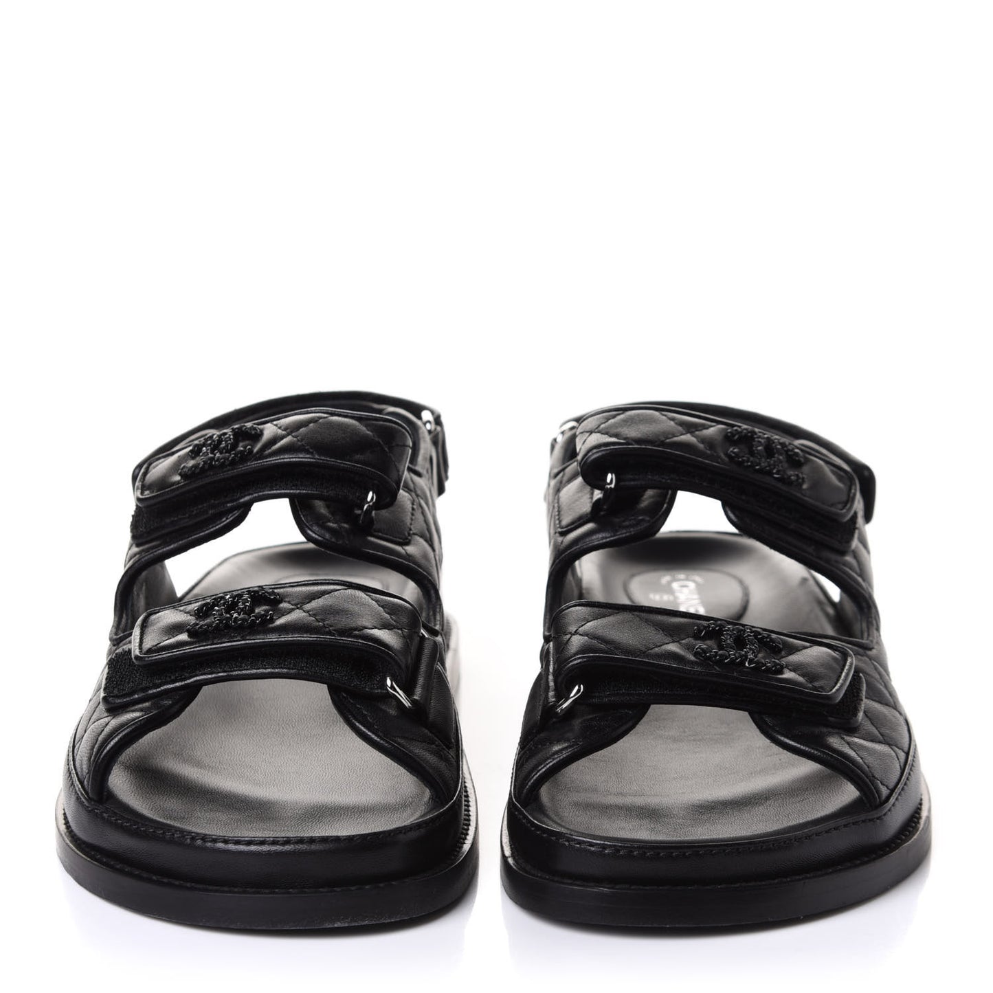 Lambskin Quilted Velcro Dad Sandals 39 So Black
