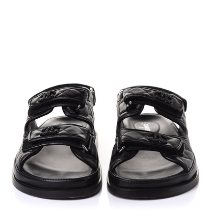 Chanel Lambskin Quilted Velcro Dad Sandals 39 So Black 2 of 10