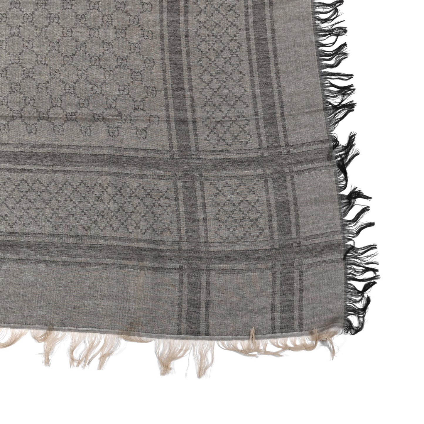Wool Silk GG Monogram Diamante Plaid Surviee Shawl Beige Dark Brown
