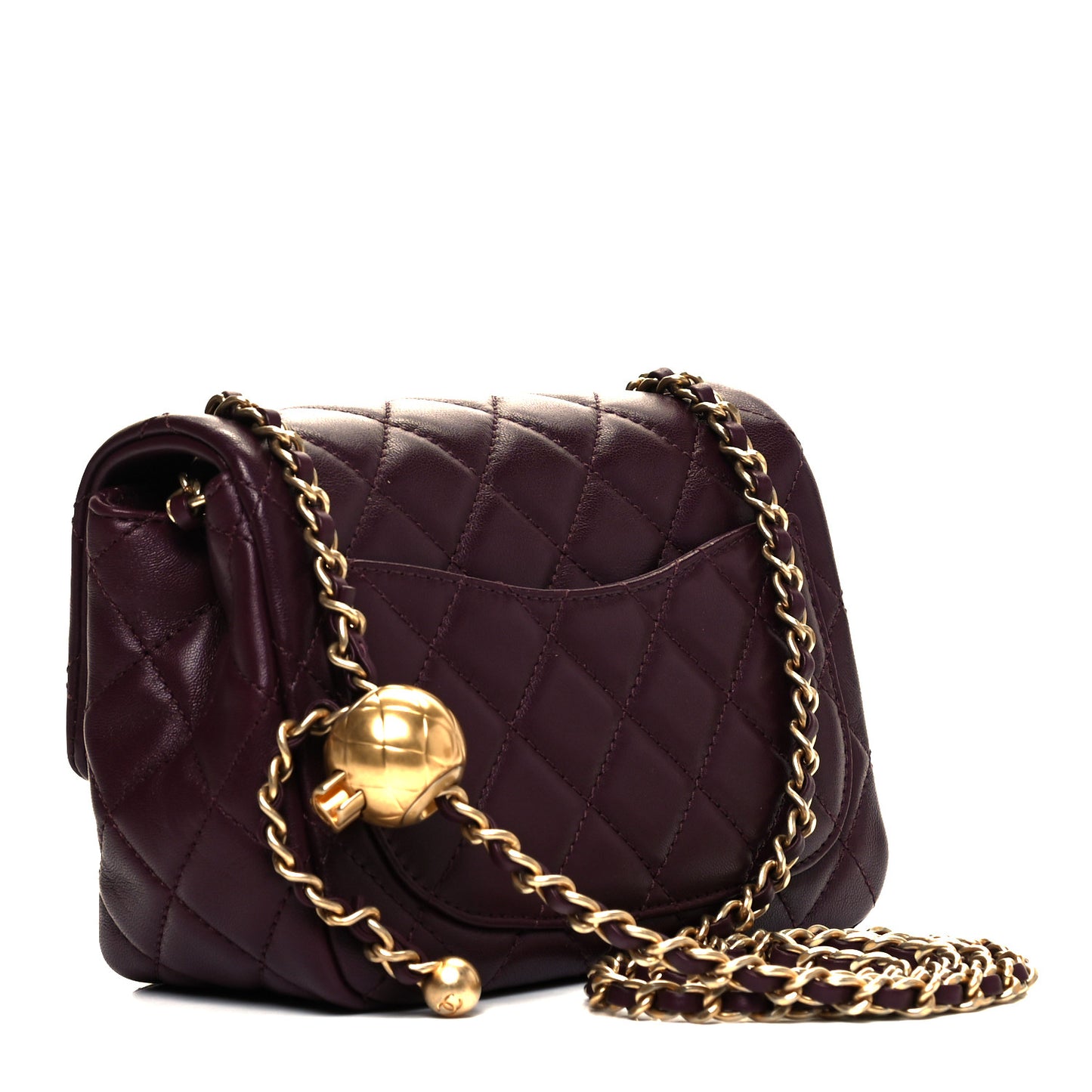Lambskin Quilted Mini Pearl Crush Flap Burgundy