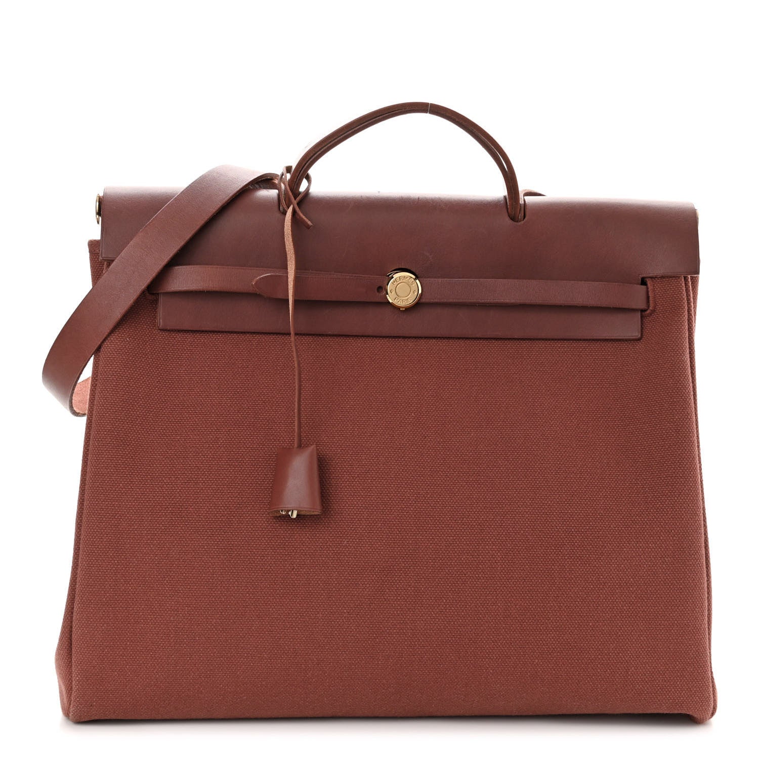 Hermes Toile Calfskin Herbag 39 GM Rouge H 1 of 11