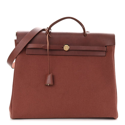 Hermes Toile Calfskin Herbag 39 GM Rouge H 1 of 11