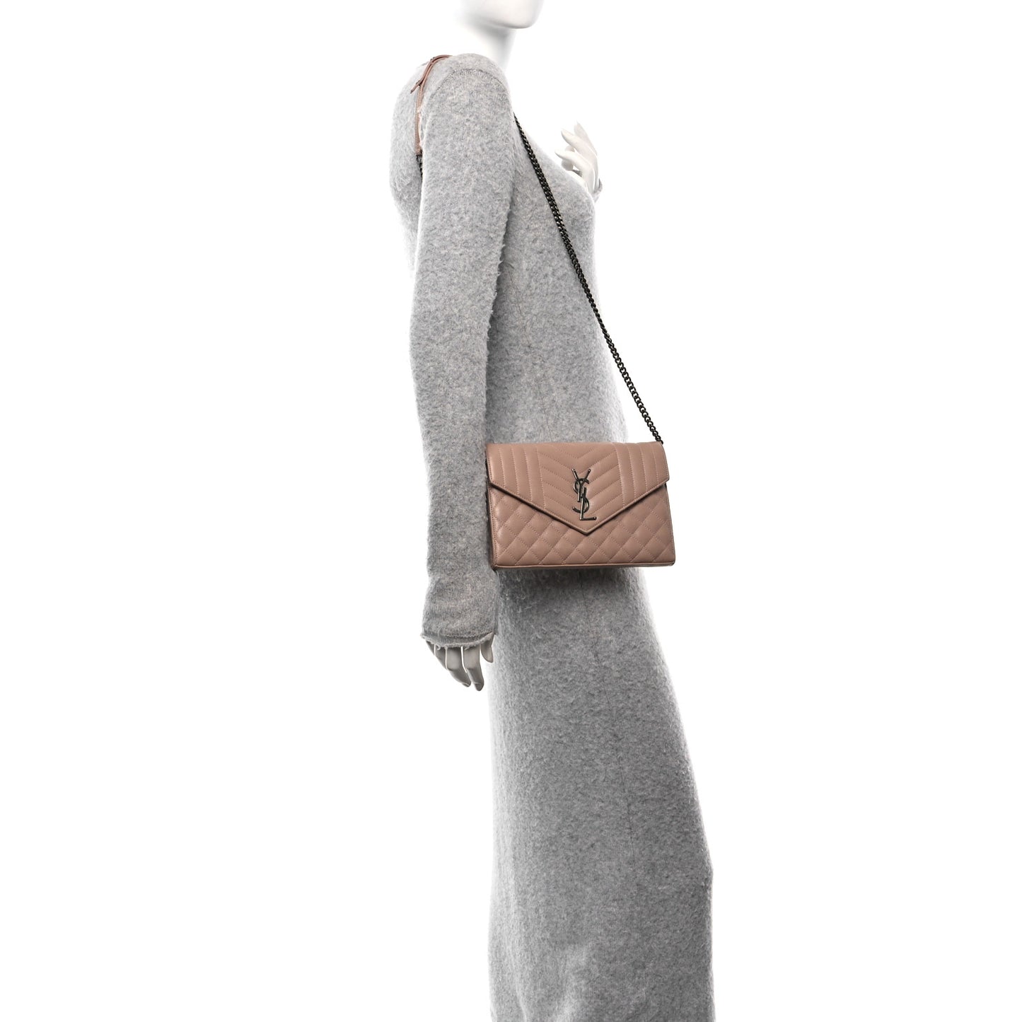 Sheepskin Tri-Quilt Monogram Envelope Chain Wallet Dark Beige