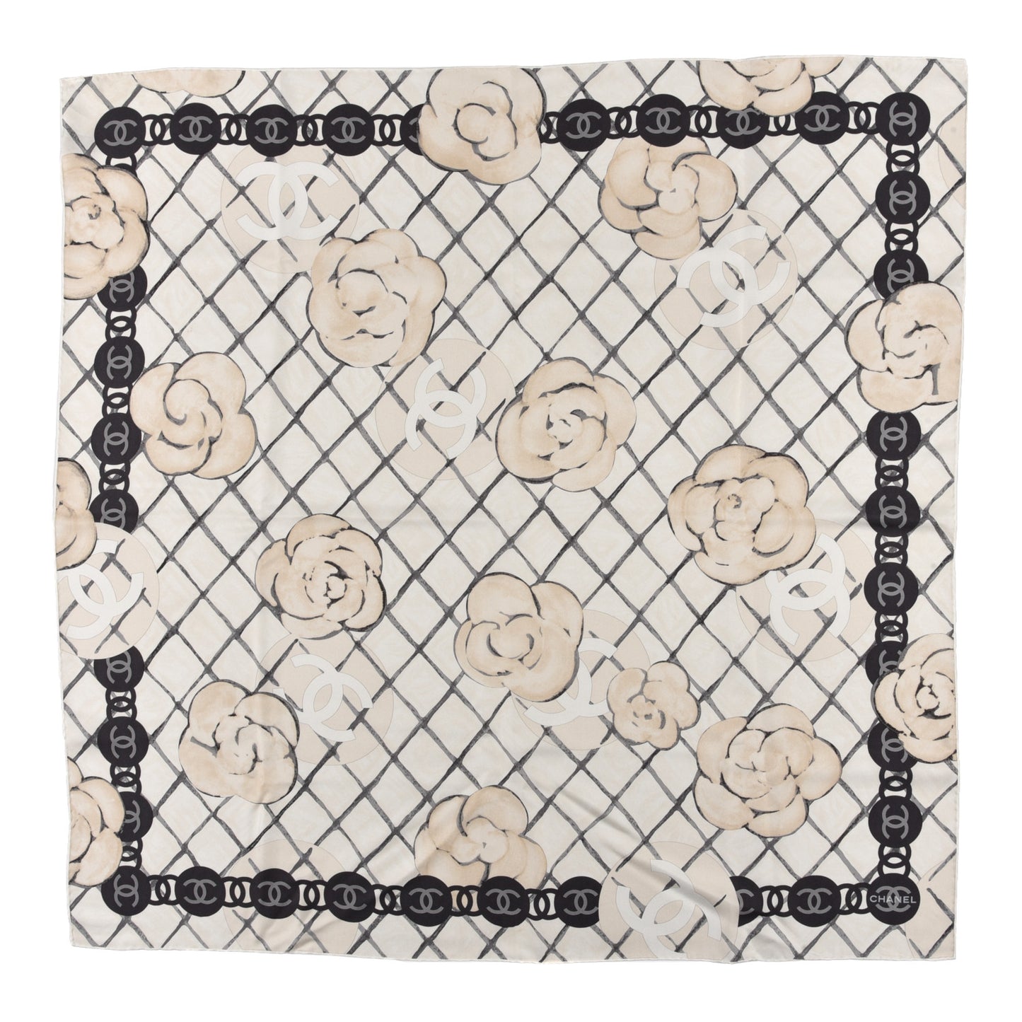 Silk Camellia CC Square Scarf Ivory