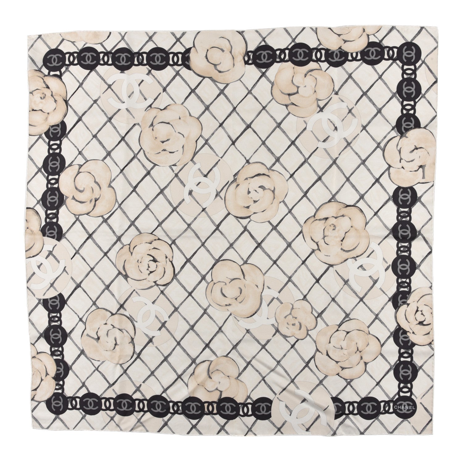 Chanel Silk Camellia CC Square Scarf Ivory 1 of 3