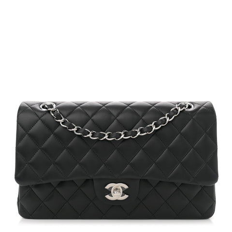 Lambskin Quilted Medium Double Flap Black
