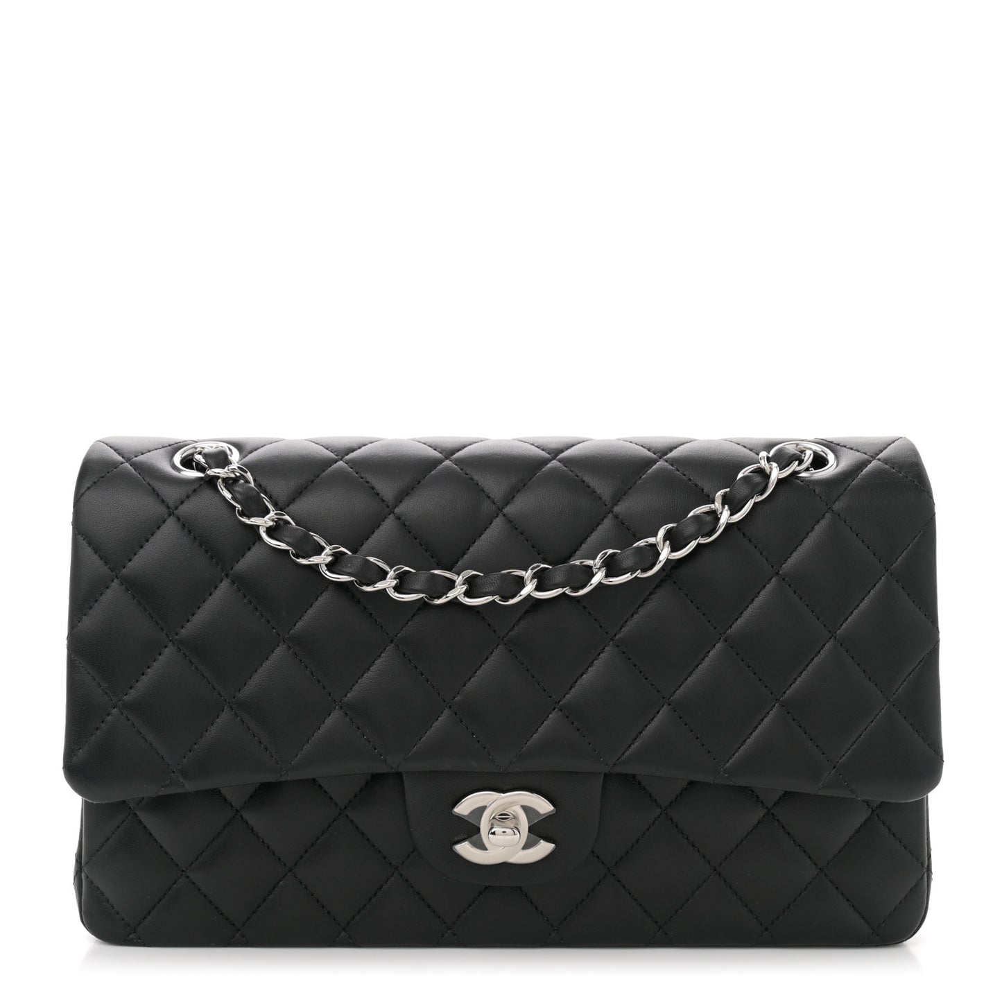 Lambskin Quilted Medium Double Flap Black