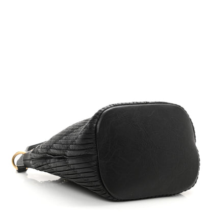 Chanel Iridescent Crumpled Calfskin Coco Pleats Small Drawstring Bag Black 4 of 10