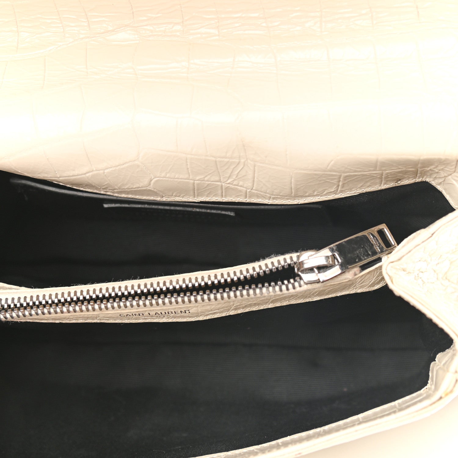 Saint Laurent Calfskin Crocodile Embossed Medium College Monogram Satchel Porcellana 5 of 16