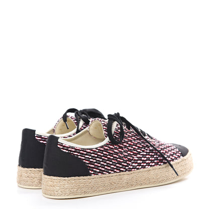 Chanel Tweed Grosgrain Lace Up Espadrilles 37 Red White Black 4 of 8