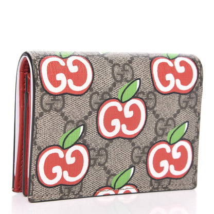 Gucci GG Supreme Monogram Apple Card Case Wallet Beige Multicolor Lobster Red 3 of 8
