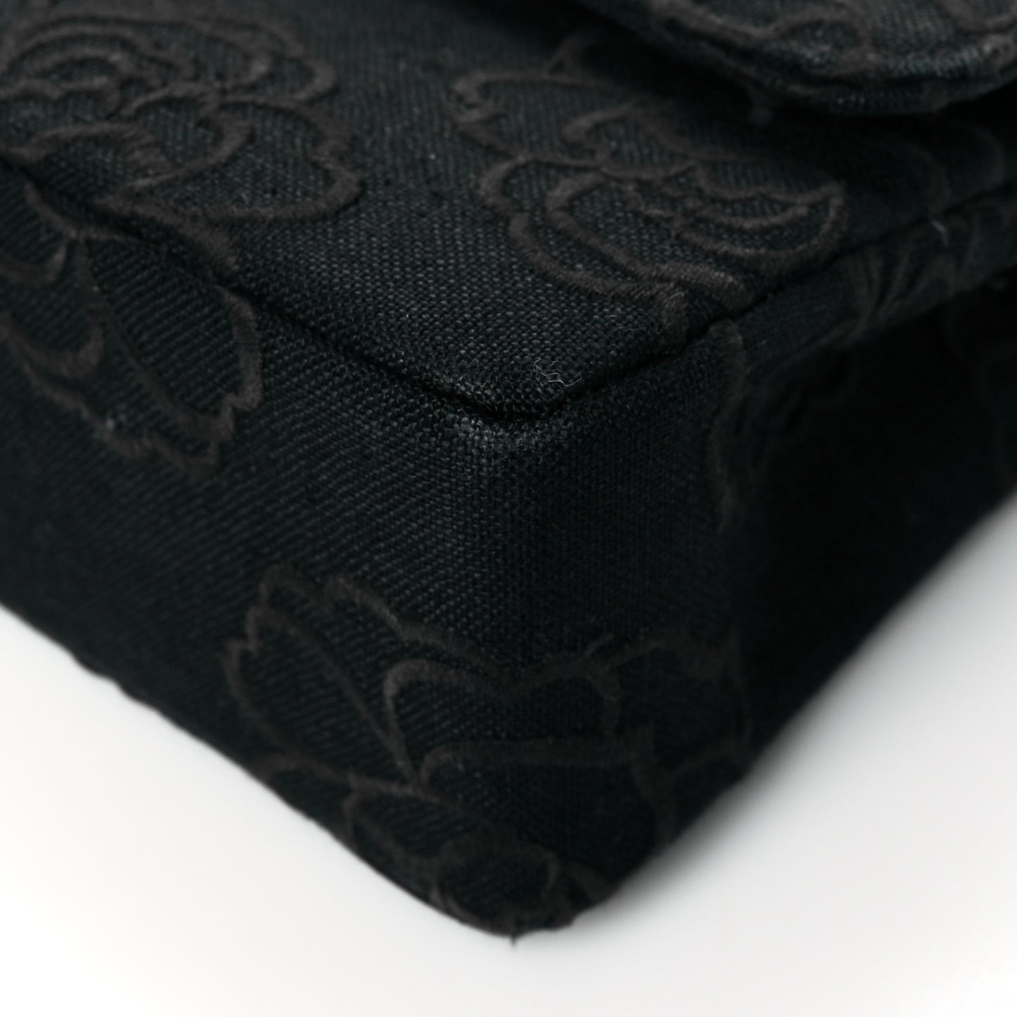 Canvas Camellia Embroidered Medium Double Flap Black