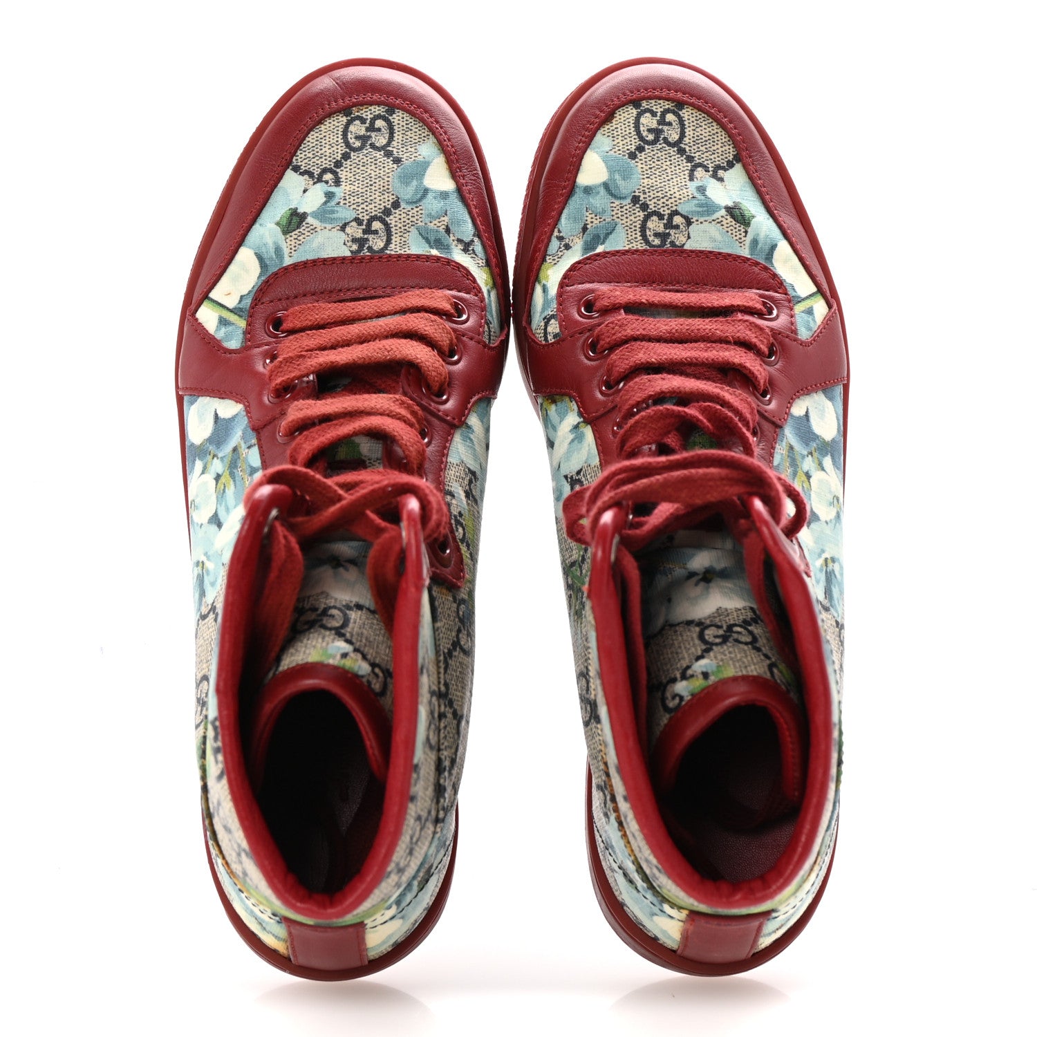 Gucci GG Supreme Monogram Blooms Womens High Top Sneakers 36.5 Beige Blue Navy Red 2 of 9