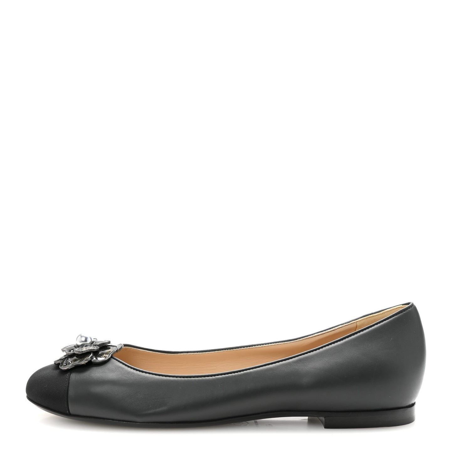 Lambskin Grosgrain Camellia Ballerina Flats 40 Dark Grey Black