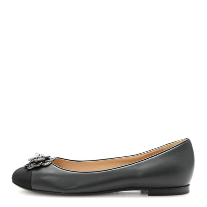 Chanel Lambskin Grosgrain Camellia Ballerina Flats 40 Dark Grey Black 1 of 9