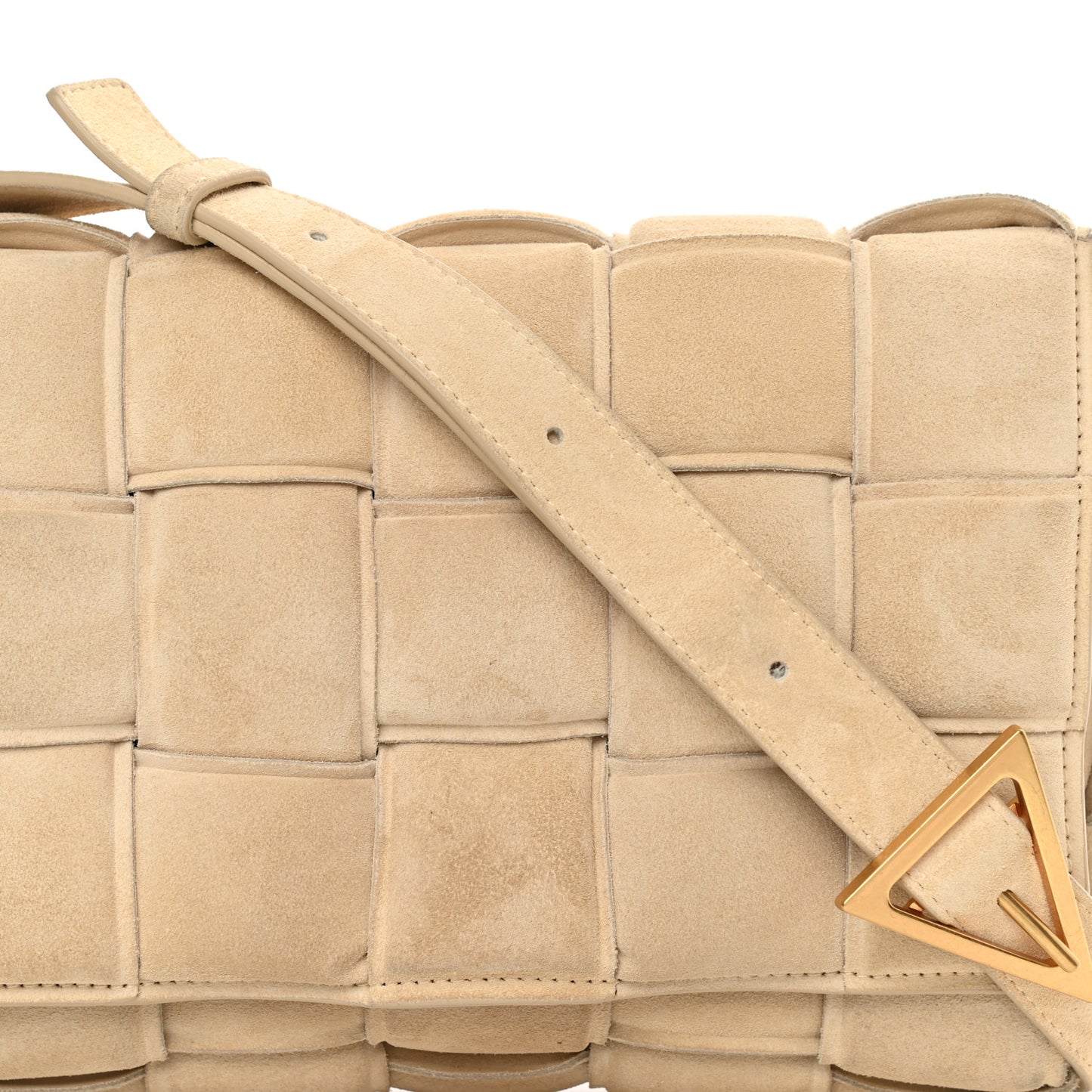 Suede Calfskin Maxi Intrecciato Padded Cassette Crossbody Bag Sand