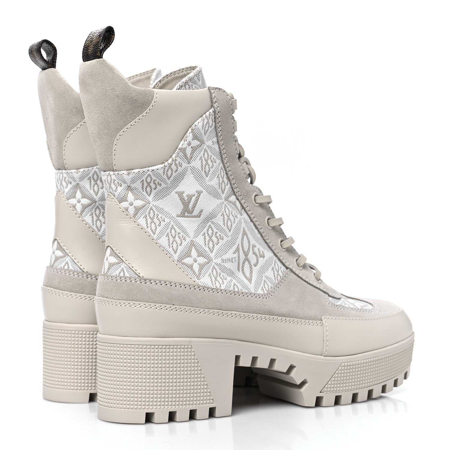 Louis Vuitton Suede Calfskin Jacquard Since 1854 Laureate Platform Desert Boots 36.5 Beige 4 of 9