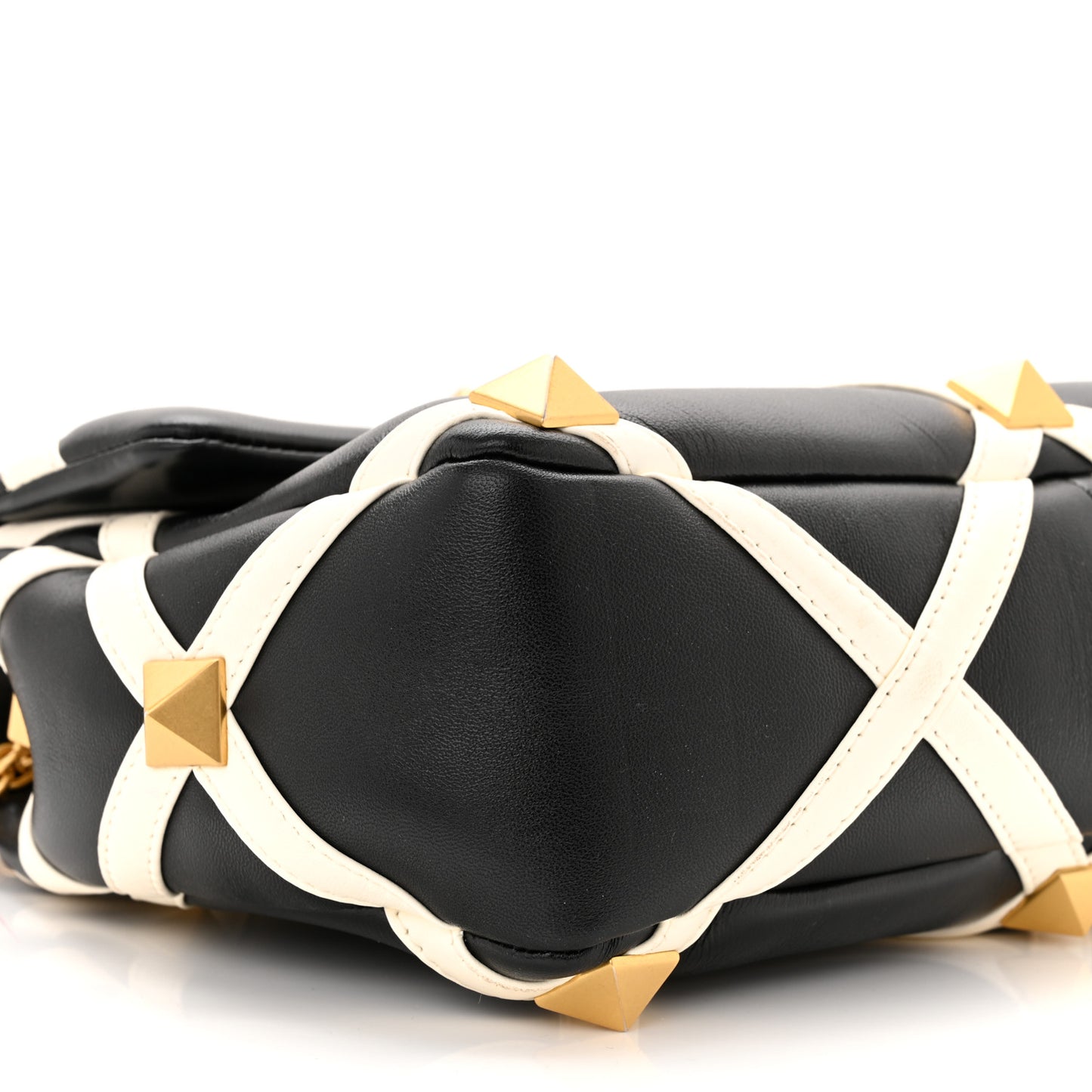 Nappa Large Roman Stud Shoulder Bag Black White