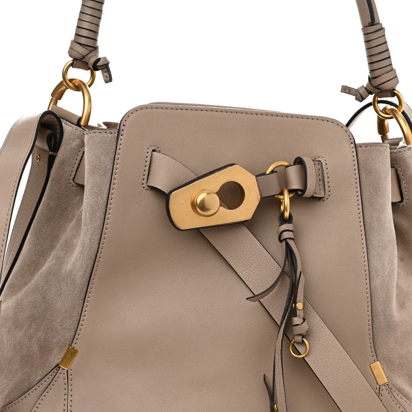 Suede Calfskin Medium Owen Bucket Bag Motty Grey