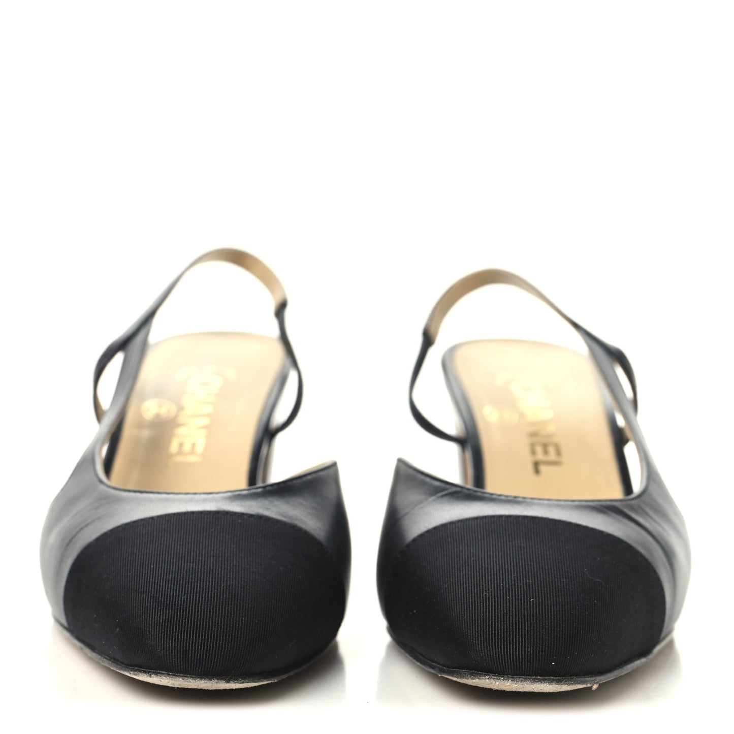Goatskin Grosgrain Cap Toe CC Slingback Sandals 38 Black