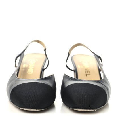 Chanel Goatskin Grosgrain Cap Toe CC Slingback Sandals 38 Black 3 of 11