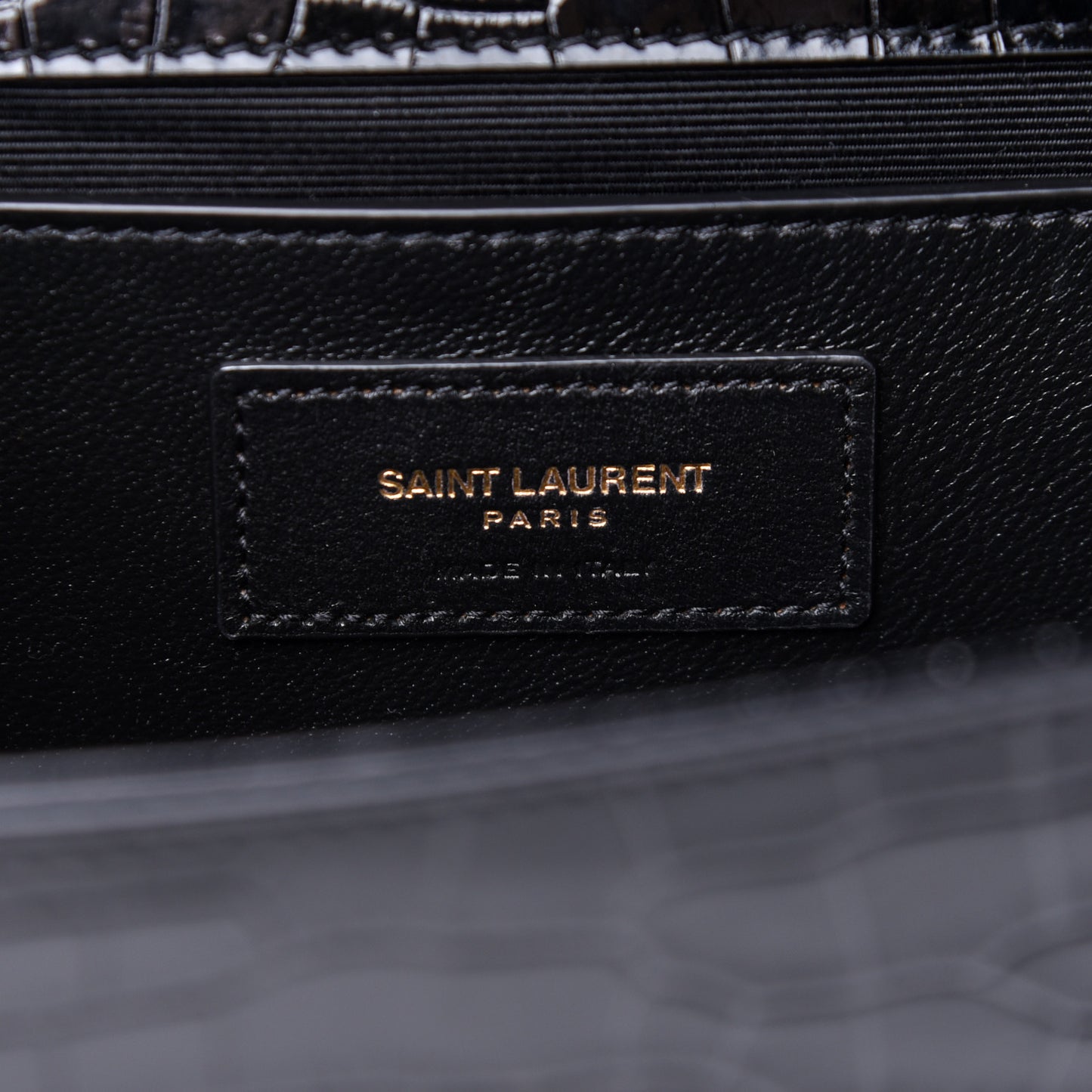 Calfskin Crocodile Embossed Medium Classic Monogram Kate Tassel Satchel Black