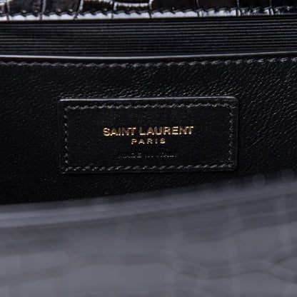 Saint Laurent Calfskin Crocodile Embossed Medium Classic Monogram Kate Tassel Satchel Black 7 of 10