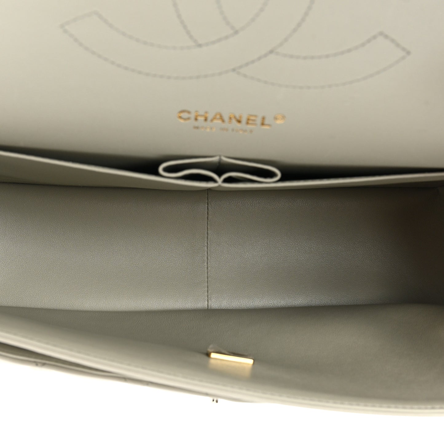 Lambskin Quilted Jumbo Double Flap Grey