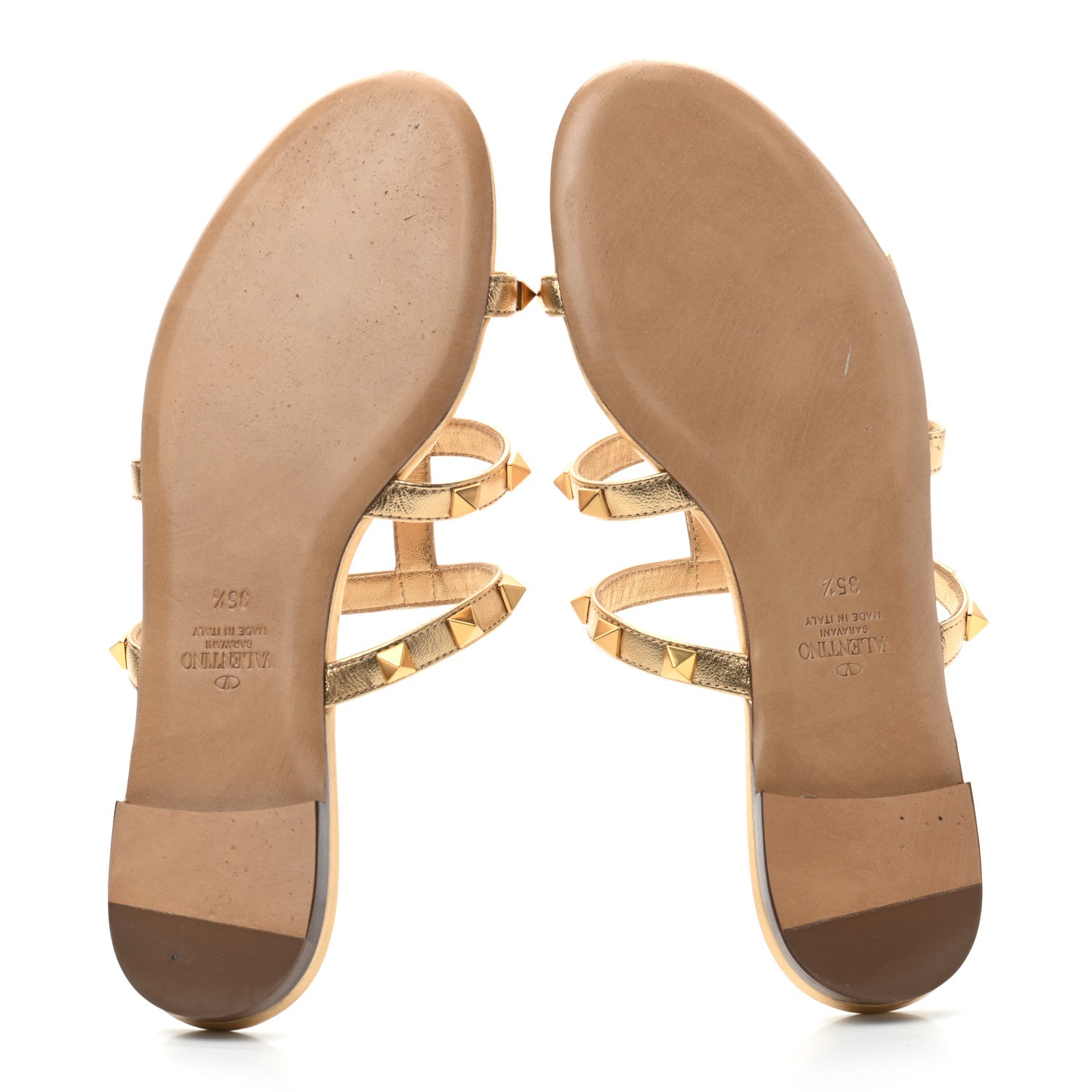 Valentino Garavani Metallic Nappa Rockstud Caged Flat Slide Sandals 35.5 Antique Brass 5 of 7